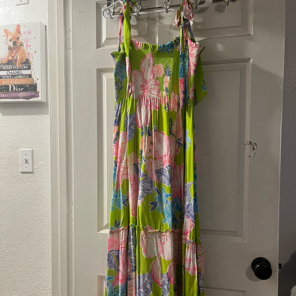 Floral Maxi Dress in Green and Pink